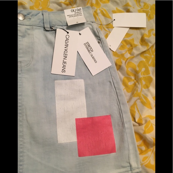 🍍 Calvin Klein Jeans Patchwork.Skirt Girls. Size 12 NWT - Picture 9 of 12